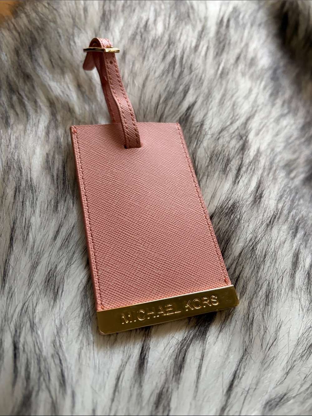 Michael Kors Rose Pink Leather Luggage Tag with Gold Plate